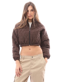 Buy Dark Brown Long Sleeves Zipped Quilted Jacket in Egypt