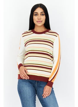 Buy Women Crew Neck Stripe Sweatshirt, Beige Combo in UAE