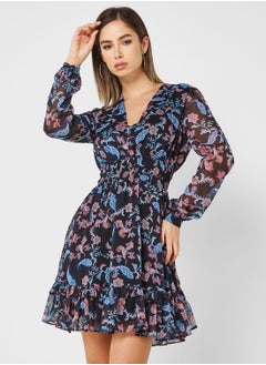 Buy Floral Print V-Neck Dress in UAE