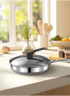 Buy Stainless Steel Fry Pan 30cm Non-Stick Oven Safe Dishwasher Safe Frying Pan Nonstick Wok Skillet Cookware For Ceramic and Gas Cooktops in UAE