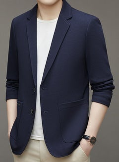 Buy Mens Suit Collar Coats Casual Slim Fit Knitting Suit Jacket Lightweight Business 2 Button Blazers Navy Blue in UAE
