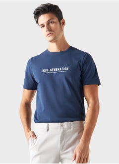 Buy Slogan Print Pique T-Shirt With Crew Neck in UAE