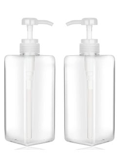 Buy Pump Bottle Dispenser Refillable Square Plastic Empty Lotion Soap for Essential Oil Shampoo Bathroom Kitchen Travel 650ml 2PCS in UAE