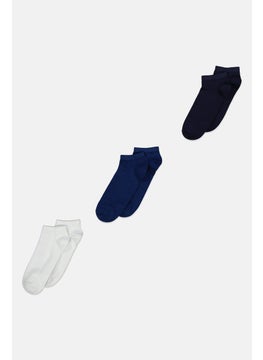 اشتري Men 3 Pairs Solid Ankle Socks, Navy/White/Blue في الامارات