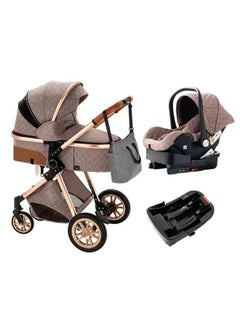 Buy 3 in 1 Baby Stroller Travel System, Reversible Newborn Foldable Pram, Infant High Landscape Pushchair, Portable Standard Stroller, Reclining Buggy, Baby Carriage (Khaki with Base) in Saudi Arabia