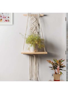 Buy Macrame Indoor Wall Hanging Shelf Hand Woven Bohemian Décor 30 x 12 x 83 cm in Egypt