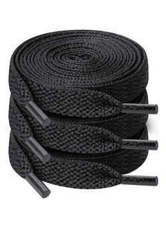 اشتري 3 Pair Black Shoelaces, Flat Shoe laces, Wide Shoelaces for Athletic Running Sneakers Shoes Boot Strings في السعودية