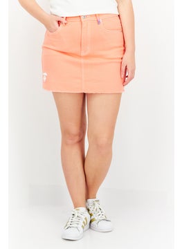 اشتري Women Embroidered Logo  Denim Mini Skirt, Peach في السعودية