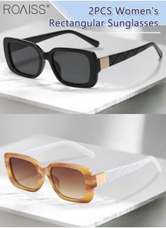 Buy 2PCS Women's Rectangular Sunglasses, UV400 Protection Sun Glasses, Fashion Decorative Eyewear for Outdoor Party Street Photography, Black and Wood Texture in UAE