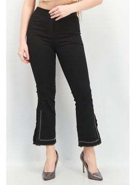 Buy Women Regular Fit Stud Detail Stretchable Jeans, Black in UAE