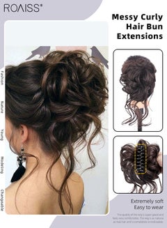 Buy Messy Curly Hair Bun Extensions, Wavy Synthetic Chignon with High Elastic Claw, Hair Accessories Donut Roller Bun Wig for Women Updo Scrunchies, Brown in UAE