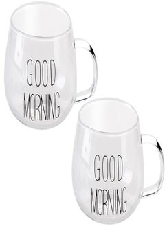 اشتري bonzeal good morning water glasses set of 2 gift item unique premium stylish transparent juice drinking glass 350 ml, Glass Cup Pack of 2, 1001117-P2 في مصر