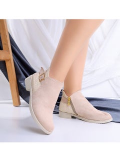 Buy Ankle Boot Flat Suede With Zipper G-29 - Beige in Egypt