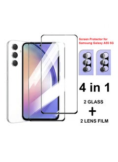 Buy 4 in 1 9H Full Tempered Glas for Samsung Galaxy A55 5G, 2 Pack Screen Protector and 2 Pack Lens Film in Saudi Arabia