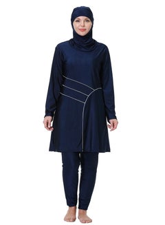 Buy Large Size Highly Elastic Swimwear Set Womens Conservative Style Long Sleeve Burkini Swimsuit Set Navy Blue in Saudi Arabia