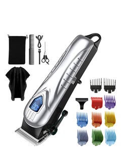 Buy Hair Clippers for Men Cordless 5 Hours Mens Cutting with 10 Combs Barber Clippers Kit with Scissors Cape (Silver) in UAE