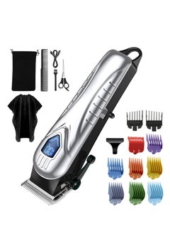 اشتري Hair Clippers for Men Cordless 5 Hours Mens Cutting with 10 Combs Barber Clippers Kit with Scissors Cape (Silver) في السعودية