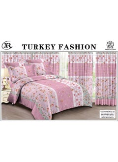 Buy Living Room Duvet Covers Set with matching Curtains 4PCS, King Size, Pure Cotton Doll House Floral Design in UAE