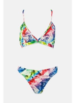 Buy Women 2 Pieces All Over Print Bikini Set, Green and Blue Combo in Saudi Arabia