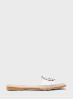 Buy Jewelled Detail Clear Strap Flat Sandal in UAE
