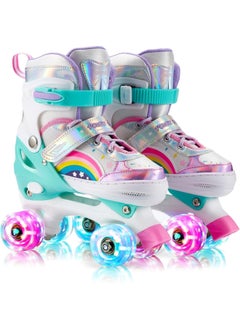 Buy Girls Boys Adjustable Roller Skates Shoes with Fully Luminous PU Wheels Double Row Skates Shoes for Kids in Saudi Arabia