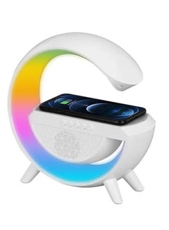 Buy Portable Multifunctional Bluetooth Speaker LED Night Lights,FM Radio Speaker,Table Lamps,15w Wireless Fast Charger,RGB LED Desk Lamp,Alarm Clock,Colour Changing Party Light,Bedside Lamp,Mood light(G-W in UAE