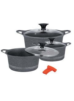 Buy Sonex Diecast Non-Stick Eden Mega 3-Piece Cookware Set with Pot Holder, Sizes 9L, 13L, 19L, Elegant Grey Marble Finish, Superior Heat Distribution, Durable Handles, All Stovetop Compatibility, Grey in UAE