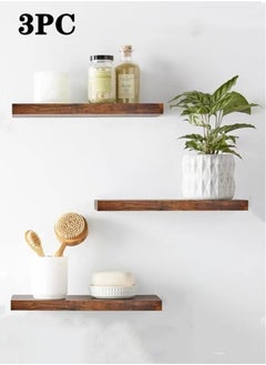 Buy 3-Pieces Wood Floating Shelves Wall Shelf for Living Room Bedroom Bathroom Kitchen 41x15x2.5 cm in UAE