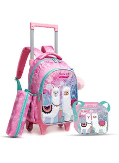 اشتري Eazy Kids 16Inch Set of 3 Trolley School Bag with Lunch Bag and Pencil Case Lama - Pink في السعودية