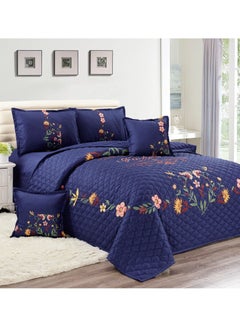 Buy Sleep night Floral Compressed 6 Pieces Comforter Set King Size 220 X 240 Cm All Season Reversible Bedding Set Geometric Quilted Stitching Design Blue in Saudi Arabia