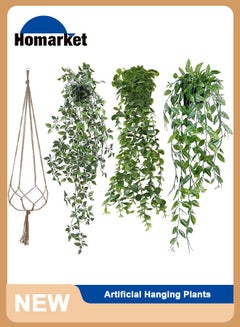 Buy Artificial Hanging Plants, 3 Pack Fake Hanging Plants Fake Potted Greenery Plants Faux Eucalyptus Vine, Mandala Vine in Pot with Macrame Plant Hangers and Hook for Home Room Indoor Outdoor Shelf Decor in UAE