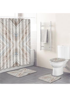 Buy 4-Piece Water-resistant Shower Curtain & Lid Toilet Cover Pedestal Rug Non-slip Bath Mat Bathroom Decoration Accessories in UAE