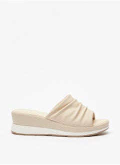 Buy Womens Pleat Detail Slip On Sandals with Wedge Heels in Saudi Arabia