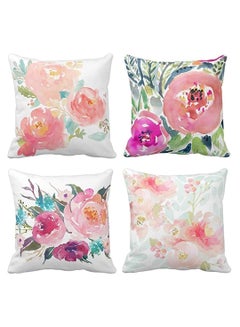 Buy Throw Pillow Covers, Set of 4 Peonies Summer Watercolor Floral Throw Pillow Covers Decorative Pillow Cases for Sofa Couch Living Room Outdoor (45 * 45 cm) in UAE