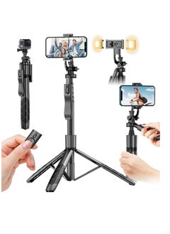 اشتري Tycom Selfie Stick For Phone Size 4.5-6.2Inch, Extendable to 160cm Selfie Stick Tripod with Bluetooth Wireless Remote Phone Holder (L16 Black Light) في الامارات