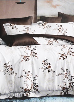 Buy King size 4 pieces duvet cover set with nice brown flowers design in UAE