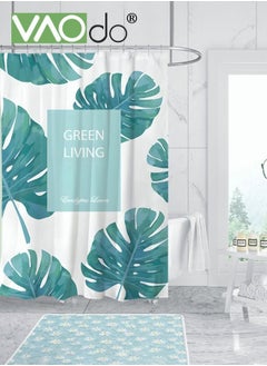 اشتري Polyester Printing Shower Curtain Fresh Leaves Digital Printing Easy to Clean Polyester Material Thickened Impermeable Machine Washable Warm Shower Curtain في الامارات