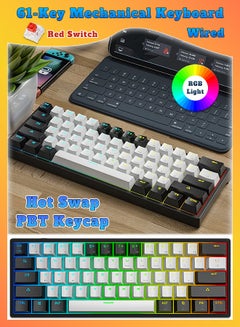 اشتري لوحة مفاتيح سلكية 61 مفتاح - تبديل سريع - مفاتيح حمراء - لوحة مفاتيح ميكانيكية - لوحة مفاتيح ألعاب - لوحة مفاتيح مكتبية - تأثير إضاءة RGB - لوحة مفاتيح الكمبيوتر في الامارات