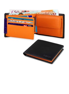 Buy RFID Blocking Genuine Leather wallet For Men Black Orange in UAE