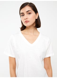 Buy V Neck Straight Short Sleeve Women T-Shirt in Egypt