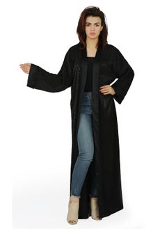 Buy Solid Open Front Abaya With Matching Belt - Black in Egypt