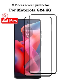 اشتري 2 Pieces Full Cover Glass Screen Protector For Motorola G24 4G Black/Clear and Screen Protector Accessories في الامارات