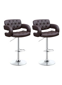 اشتري SBF Set of 2 Height Adjustable Bar Stools | PU Leather Swivel Stools with Armrests, Backrest, and Footrest | Hydraulic Chrome Base for Kitchen & Dining, Brown في الامارات