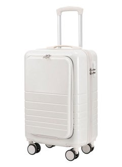 Buy Front Open Cover 20 inch Large Capacity Trolley Suitcase, Password Case, Universal Wheel Suitcase(White） in UAE