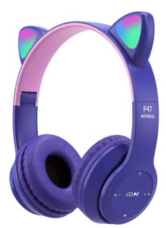 Buy Cat Ear Headphones for Girls Women Kids with Microphone 85dB Safe Sound Foldable for Online Learning Travel Cell Phone Support 3.5mm - Kids Wireless Over Ear Headphone - Purple Color in Egypt