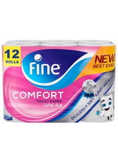 Buy Fine Comfort Toilet Paper 2 Ply, 12 Rolls x 180 Sheets, Absorbent Toilet Roll in UAE