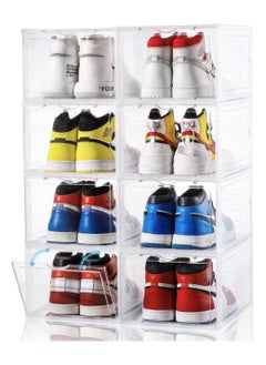 Buy Shoe Storage Box Set of 8 Shoe Box Clear Plastic Stackable Drop Front Shoe Box with Lids in UAE