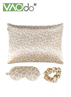 Buy 4PCS Pillowcase for Hair and Skin Vegan Silk Pillowcase Set 2 Satin Pillowcases 1 Eye Mask 1 Scrunchie-Luxury Sleep Set Leopard Print in Saudi Arabia