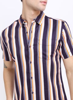 اشتري Striped Chest Pocket Detail Shirt with Short Sleeves في السعودية