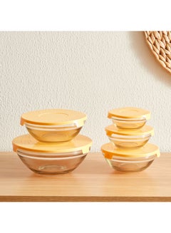 Buy Prime 5-Piece Glass Bowl Set With Lid 800 Ml in UAE